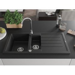 Mexen Andres  konyhai mosogató gránit 1,5 medence+csepegtetö+ pop up szifon  1000 x 500 mm, fekete  - 6515101510-77 1,5 medencés
