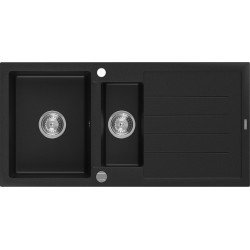 Mexen Andres  konyhai mosogató gránit 1,5 medence+csepegtetö+ pop up szifon  1000 x 500 mm, fekete  - 6515101510-77 1,5 medencés 1,5 medencés 406959 Mexen