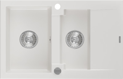 Mexen Gaspar  konyhai mosogató gránit 1,5 medence+csepegtetö+ pop up szifon  737 x 475 mm, fehér  - 6507731505-20 1,5 medencés
