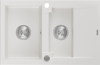 Mexen Gaspar  konyhai mosogató gránit 1,5 medence+csepegtetö+ pop up szifon  737 x 475 mm, fehér  - 6507731505-20 1,5 medencés