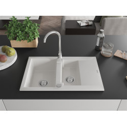 Mexen Gaspar  konyhai mosogató gránit 1,5 medence+csepegtetö+ pop up szifon  737 x 475 mm, fehér  - 6507731505-20 1,5 medencés