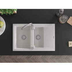 Mexen Gaspar  konyhai mosogató gránit 1,5 medence+csepegtetö+ pop up szifon  737 x 475 mm, fehér  - 6507731505-20 1,5 medencés