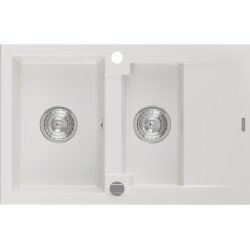 Mexen Gaspar  konyhai mosogató gránit 1,5 medence+csepegtetö+ pop up szifon  737 x 475 mm, fehér  - 6507731505-20 1,5 medencés 1,5 medencés 406959 Mexen