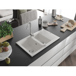 Mexen Gaspar  konyhai mosogató gránit 1,5 medence+csepegtetö+ pop up szifon  737 x 475 mm, fehér  - 6507731505-20 1,5 medencés 1,5 medencés 406959 Mexen