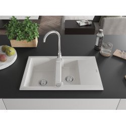 Mexen Gaspar  konyhai mosogató gránit 1,5 medence+csepegtetö+ pop up szifon  737 x 475 mm, fehér  - 6507731505-20 1,5 medencés