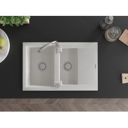 Mexen Gaspar  konyhai mosogató gránit 1,5 medence+csepegtetö+ pop up szifon  737 x 475 mm, fehér  - 6507731505-20 1,5 medencés