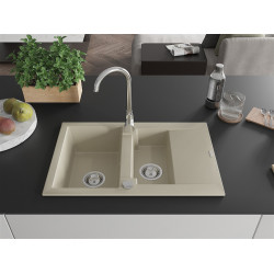 Mexen Gaspar  konyhai mosogató gránit 1,5 medence+csepegtetö+ pop up szifon  737 x 475 mm, beige - 6507731505-69 1,5 medencés