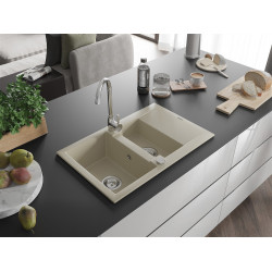 Mexen Gaspar  konyhai mosogató gránit 1,5 medence+csepegtetö+ pop up szifon  737 x 475 mm, beige - 6507731505-69 1,5 medencés 1,5 medencés 406959 Mexen