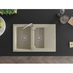 Mexen Gaspar  konyhai mosogató gránit 1,5 medence+csepegtetö+ pop up szifon  737 x 475 mm, beige - 6507731505-69 1,5 medencés