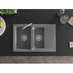 Mexen Gaspar  konyhai mosogató gránit 1,5 medence+csepegtetö+ pop up szifon  737 x 475 mm, szürke - 6507731505-71 1,5 medencés