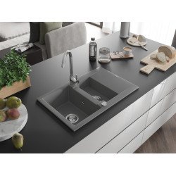 Mexen Gaspar  konyhai mosogató gránit 1,5 medence+csepegtetö+ pop up szifon  737 x 475 mm, szürke - 6507731505-71 1,5 medencés 1,5 medencés 406959 Mexen