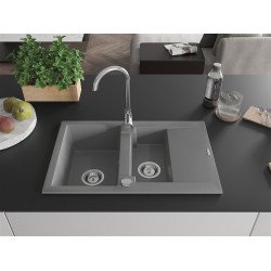 Mexen Gaspar  konyhai mosogató gránit 1,5 medence+csepegtetö+ pop up szifon  737 x 475 mm, szürke - 6507731505-71 1,5 medencés