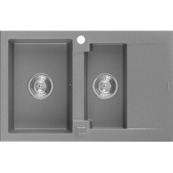 Mexen Gaspar  konyhai mosogató gránit 1,5 medence+csepegtetö+ pop up szifon  737 x 475 mm, szürke - 6507731505-71 1,5 medencés 1,5 medencés 406959 Mexen