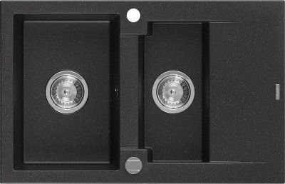 Mexen Gaspar  konyhai mosogató gránit 1,5 medence+csepegtetö+ pop up szifon  737 x 475 mm, fekete / króm - 6507731505-73 1,5 medencés