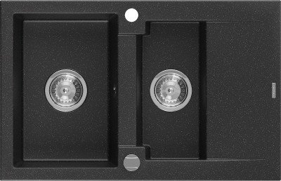 Mexen Gaspar  konyhai mosogató gránit 1,5 medence+csepegtetö+ pop up szifon  737 x 475 mm, fekete / króm - 6507731505-73 1,5 medencés