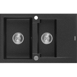 Mexen Gaspar  konyhai mosogató gránit 1,5 medence+csepegtetö+ pop up szifon  737 x 475 mm, fekete / króm - 6507731505-73 1,5 medencés 1,5 medencés 406959 Mexen