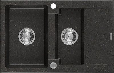 Mexen Gaspar  konyhai mosogató gránit 1,5 medence+csepegtetö+ pop up szifon  737 x 475 mm, fekete / arany - 6507731505-75 1,5 medencés