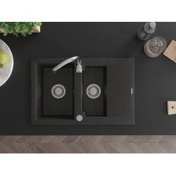 Mexen Gaspar  konyhai mosogató gránit 1,5 medence+csepegtetö+ pop up szifon  737 x 475 mm, fekete / arany - 6507731505-75 1,5 medencés