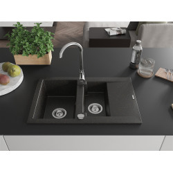 Mexen Gaspar  konyhai mosogató gránit 1,5 medence+csepegtetö+ pop up szifon  737 x 475 mm, fekete / arany - 6507731505-75 1,5 medencés