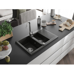 Mexen Gaspar  konyhai mosogató gránit 1,5 medence+csepegtetö+ pop up szifon  737 x 475 mm, fekete / arany - 6507731505-75 1,5 medencés 1,5 medencés 406959 Mexen