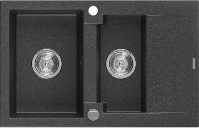 Mexen Gaspar  konyhai mosogató gránit 1,5 medence+csepegtetö+ pop up szifon  737 x 475 mm, fekete köhatasu - 6507731505-76 1,5 medencés