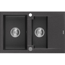 Mexen Gaspar  konyhai mosogató gránit 1,5 medence+csepegtetö+ pop up szifon  737 x 475 mm, fekete köhatasu - 6507731505-76 1,5 medencés 1,5 medencés 406959 Mexen