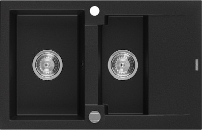 Mexen Gaspar  konyhai mosogató gránit 1,5 medence+csepegtetö+ pop up szifon  737 x 475 mm, fekete  - 6507731505-77 1,5 medencés