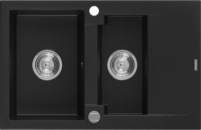 Mexen Gaspar  konyhai mosogató gránit 1,5 medence+csepegtetö+ pop up szifon  737 x 475 mm, fekete  - 6507731505-77 1,5 medencés