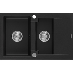 Mexen Gaspar  konyhai mosogató gránit 1,5 medence+csepegtetö+ pop up szifon  737 x 475 mm, fekete  - 6507731505-77 1,5 medencés 1,5 medencés 406959 Mexen
