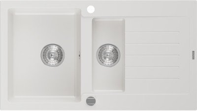 Mexen Matias  konyhai mosogató gránit 1,5 medence+csepegtetö+ pop up szifon  90 x 50,5 cm, fehér  - 6502901505-20 1,5 medencés