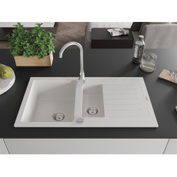 Mexen Matias  konyhai mosogató gránit 1,5 medence+csepegtetö+ pop up szifon  90 x 50,5 cm, fehér  - 6502901505-20 1,5 medencés