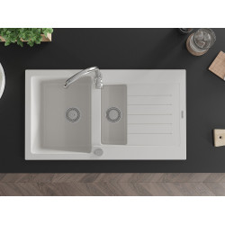 Mexen Matias  konyhai mosogató gránit 1,5 medence+csepegtetö+ pop up szifon  90 x 50,5 cm, fehér  - 6502901505-20 1,5 medencés