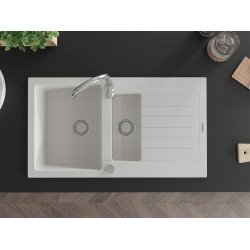 Mexen Matias  konyhai mosogató gránit 1,5 medence+csepegtetö+ pop up szifon  90 x 50,5 cm, fehér  - 6502901505-20 1,5 medencés
