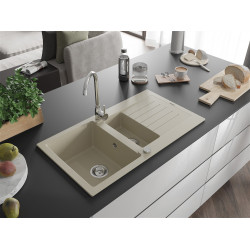 Mexen Matias  konyhai mosogató gránit 1,5 medence+csepegtetö+ pop up szifon  90 x 50,5 cm, beige - 6502901505-69 1,5 medencés 1,5 medencés 406959 Mexen