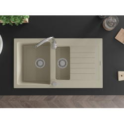 Mexen Matias  konyhai mosogató gránit 1,5 medence+csepegtetö+ pop up szifon  90 x 50,5 cm, beige - 6502901505-69 1,5 medencés