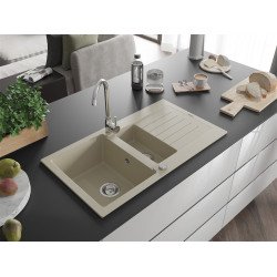 Mexen Matias  konyhai mosogató gránit 1,5 medence+csepegtetö+ pop up szifon  90 x 50,5 cm, beige - 6502901505-69 1,5 medencés