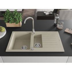 Mexen Matias  konyhai mosogató gránit 1,5 medence+csepegtetö+ pop up szifon  90 x 50,5 cm, beige - 6502901505-69 1,5 medencés