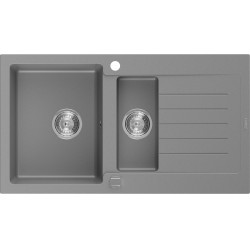 Mexen Matias  konyhai mosogató gránit 1,5 medence+csepegtetö+ pop up szifon  90 x 50,5 cm, szürke  - 6502901505-71 1,5 medencés 1,5 medencés 406959 Mexen