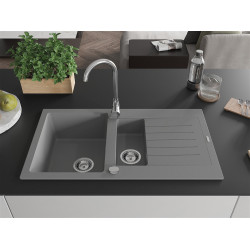 Mexen Matias  konyhai mosogató gránit 1,5 medence+csepegtetö+ pop up szifon  90 x 50,5 cm, szürke  - 6502901505-71 1,5 medencés