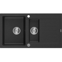 Mexen Matias  konyhai mosogató gránit 1,5 medence+csepegtetö+ pop up szifon  90 x 50,5 cm, fekete / króm - 6502901505-73 1,5 medencés 1,5 medencés 406959 Mexen
