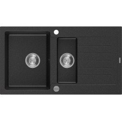 Mexen Matias  konyhai mosogató gránit 1,5 medence+csepegtetö+ pop up szifon  90 x 50,5 cm, fekete / króm - 6502901505-73 1,5 medencés 1,5 medencés 406959 Mexen