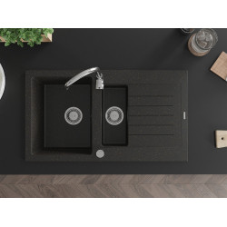 Mexen Matias  konyhai mosogató gránit 1,5 medence+csepegtetö+ pop up szifon  90 x 50,5 cm, fekete / arany - 6502901505-75 1,5 medencés