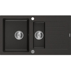 Mexen Matias  konyhai mosogató gránit 1,5 medence+csepegtetö+ pop up szifon  90 x 50,5 cm, fekete / arany - 6502901505-75 1,5 medencés 1,5 medencés 406959 Mexen