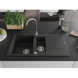 Mexen Matias  konyhai mosogató gránit 1,5 medence+csepegtetö+ pop up szifon  90 x 50,5 cm, fekete / arany - 6502901505-75 1,5 medencés