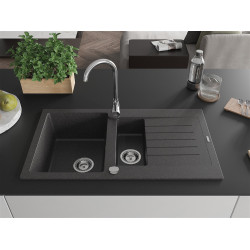 Mexen Matias  konyhai mosogató gránit 1,5 medence+csepegtetö+ pop up szifon  90 x 50,5 cm, fekete köhatasu - 6502901505-76 1,5 medencés