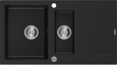 Mexen Matias  konyhai mosogató gránit 1,5 medence+csepegtetö+ pop up szifon  90 x 50,5 cm, fekete  - 6502901505-77 1,5 medencés