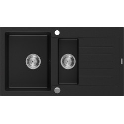 Mexen Matias  konyhai mosogató gránit 1,5 medence+csepegtetö+ pop up szifon  90 x 50,5 cm, fekete  - 6502901505-77 1,5 medencés 1,5 medencés 406959 Mexen