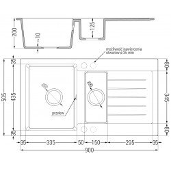 Mexen Matias  konyhai mosogató gránit 1,5 medence+csepegtetö+ pop up szifon  90 x 50,5 cm, fekete  - 6502901505-77 1,5 medencés