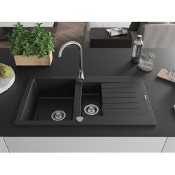 Mexen Matias  konyhai mosogató gránit 1,5 medence+csepegtetö+ pop up szifon  90 x 50,5 cm, fekete  - 6502901505-77 1,5 medencés