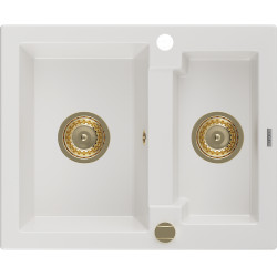 Mexen Carlos  konyhai mosogató gránit 1,5  medence+ pop up szifon 582 x 475 mm, fehér , szifon  arany  - 6518581500-20-G 1,5 medencés 1,5 medencés 406959 Mexen